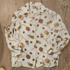 Vintage Sudden Impact Gold Jewel Pattern Dopamine Dressing Blouse